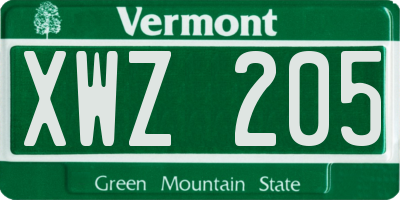 VT license plate XWZ205
