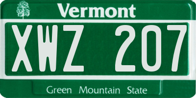VT license plate XWZ207