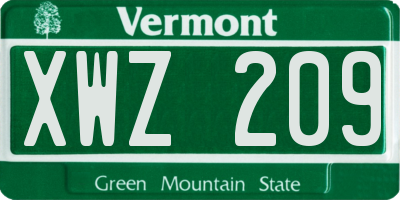 VT license plate XWZ209