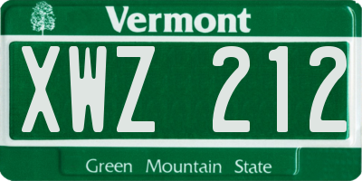 VT license plate XWZ212