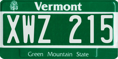 VT license plate XWZ215