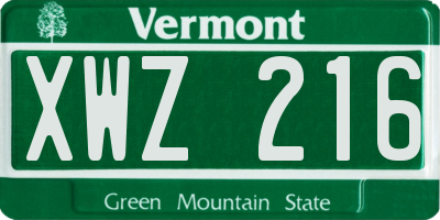 VT license plate XWZ216