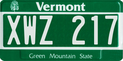 VT license plate XWZ217