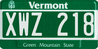 VT license plate XWZ218