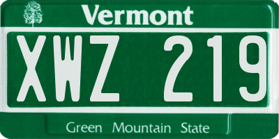 VT license plate XWZ219