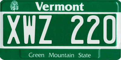 VT license plate XWZ220