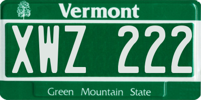 VT license plate XWZ222