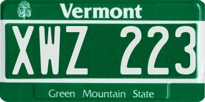 VT license plate XWZ223