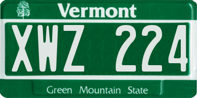 VT license plate XWZ224