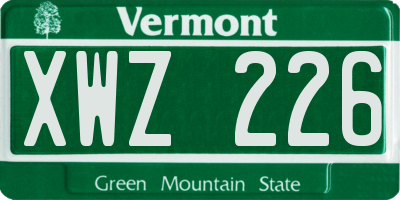VT license plate XWZ226