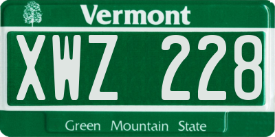 VT license plate XWZ228
