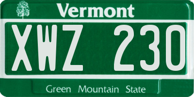 VT license plate XWZ230