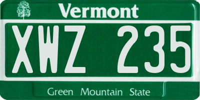 VT license plate XWZ235