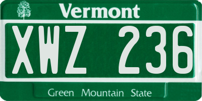 VT license plate XWZ236