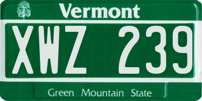 VT license plate XWZ239