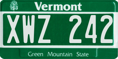 VT license plate XWZ242