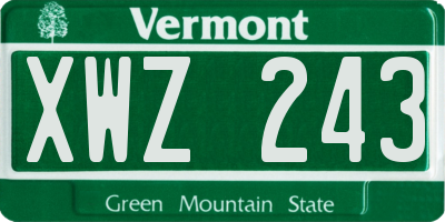 VT license plate XWZ243