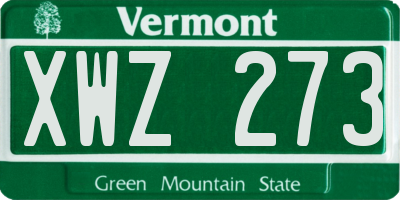 VT license plate XWZ273
