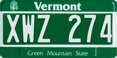 VT license plate XWZ274