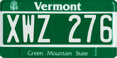 VT license plate XWZ276