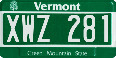 VT license plate XWZ281