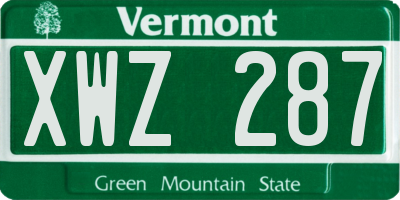VT license plate XWZ287