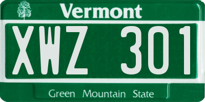 VT license plate XWZ301