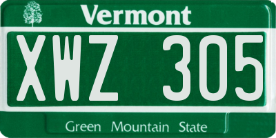 VT license plate XWZ305
