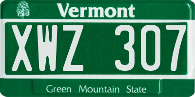 VT license plate XWZ307