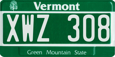 VT license plate XWZ308
