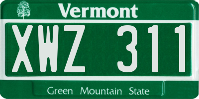VT license plate XWZ311