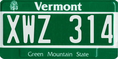 VT license plate XWZ314