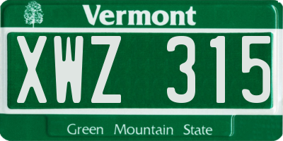 VT license plate XWZ315