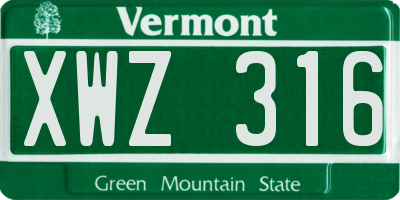 VT license plate XWZ316