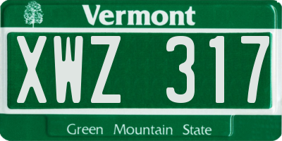 VT license plate XWZ317