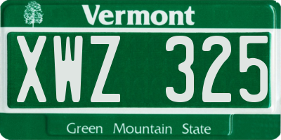 VT license plate XWZ325