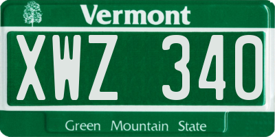 VT license plate XWZ340