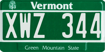VT license plate XWZ344