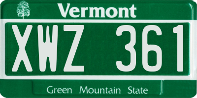 VT license plate XWZ361