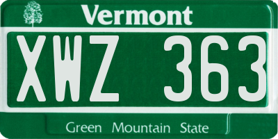 VT license plate XWZ363