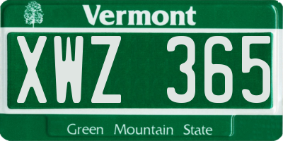 VT license plate XWZ365