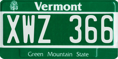 VT license plate XWZ366