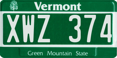 VT license plate XWZ374