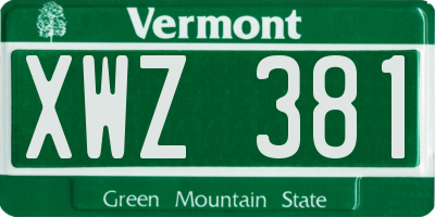VT license plate XWZ381