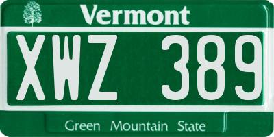 VT license plate XWZ389