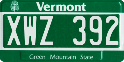 VT license plate XWZ392