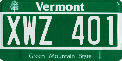 VT license plate XWZ401