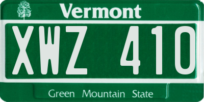 VT license plate XWZ410