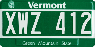 VT license plate XWZ412