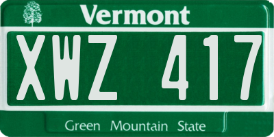 VT license plate XWZ417